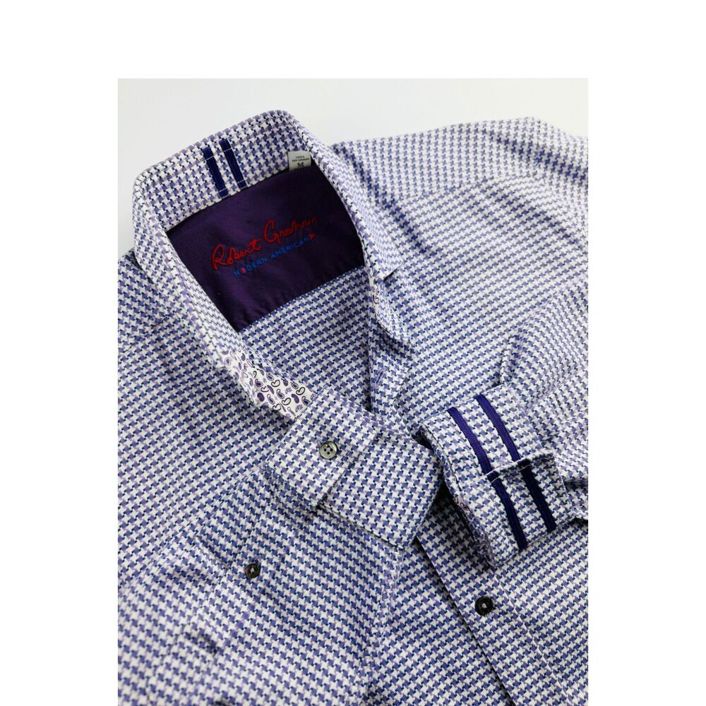 Robert Graham Shirt M Purple Geometric Check Flip Cuff Cotton